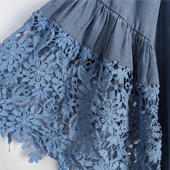 Joseph Ribkoff Blue Off The Shoulder Floral Lace Bell Sleeve Tencel Blouse Sz 12 - Picture 8 of 10